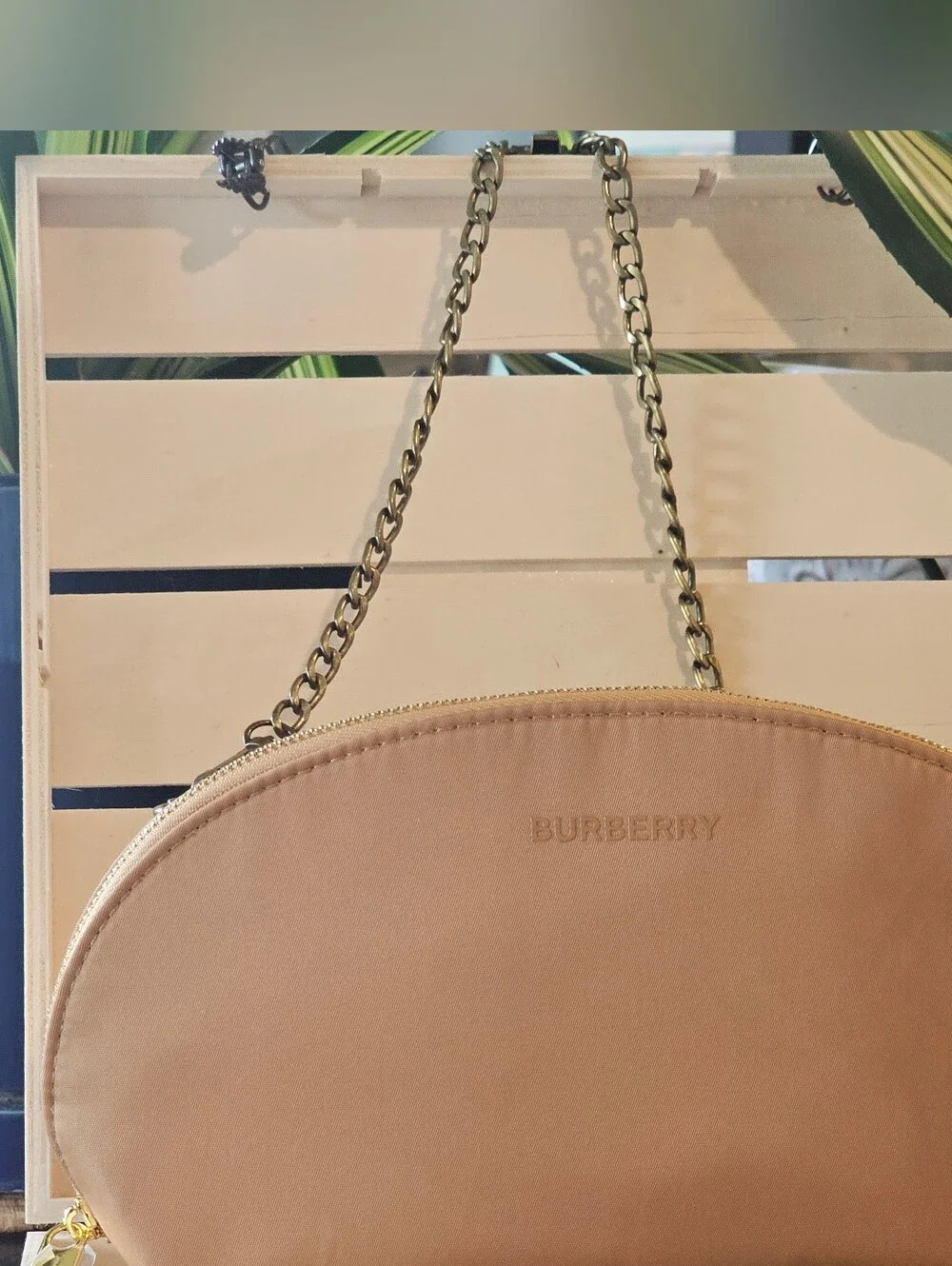 Burberry Tan Clutch with Bronze Crosbody Chain Added NWOT - Picture 2 of 14